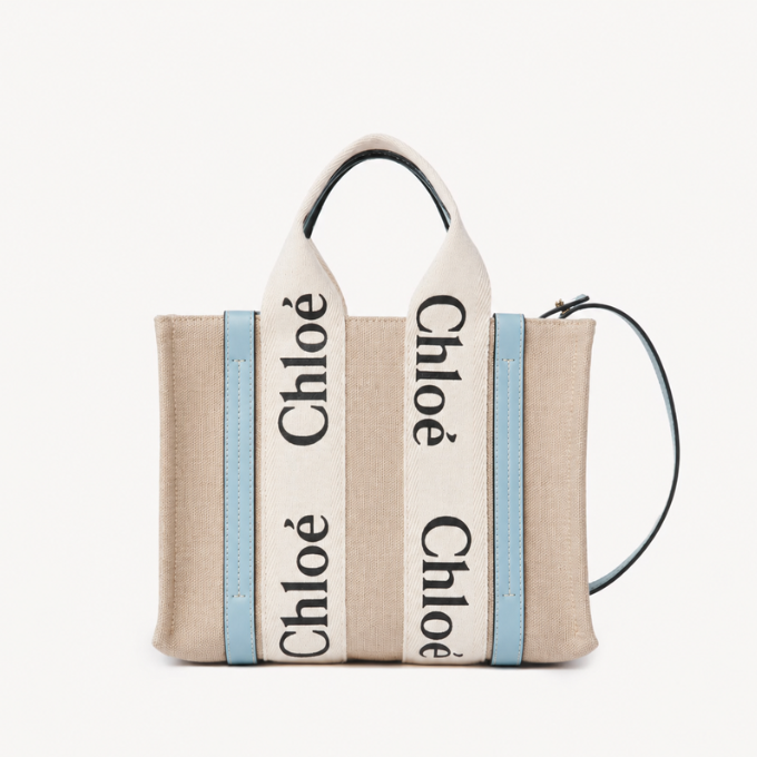Chloe Woody Small Tote Bag - Beige&BabyBlue