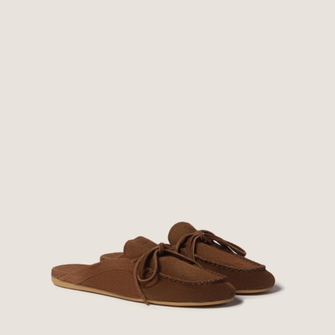 MIU MIU Suede Deck Mules - Maro
