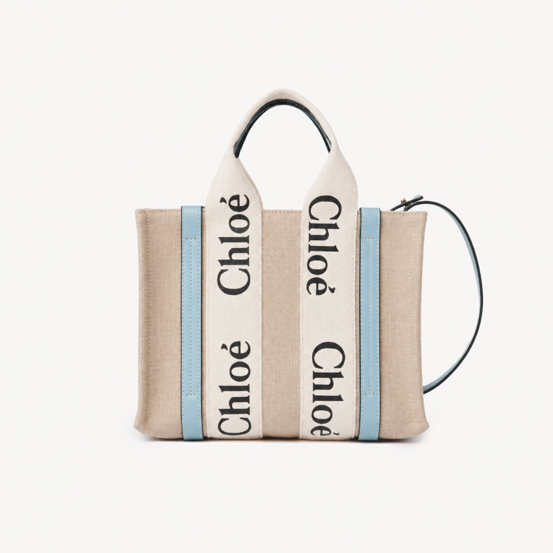 Chloe Woody Small Tote Bag - Beige&BabyBlue