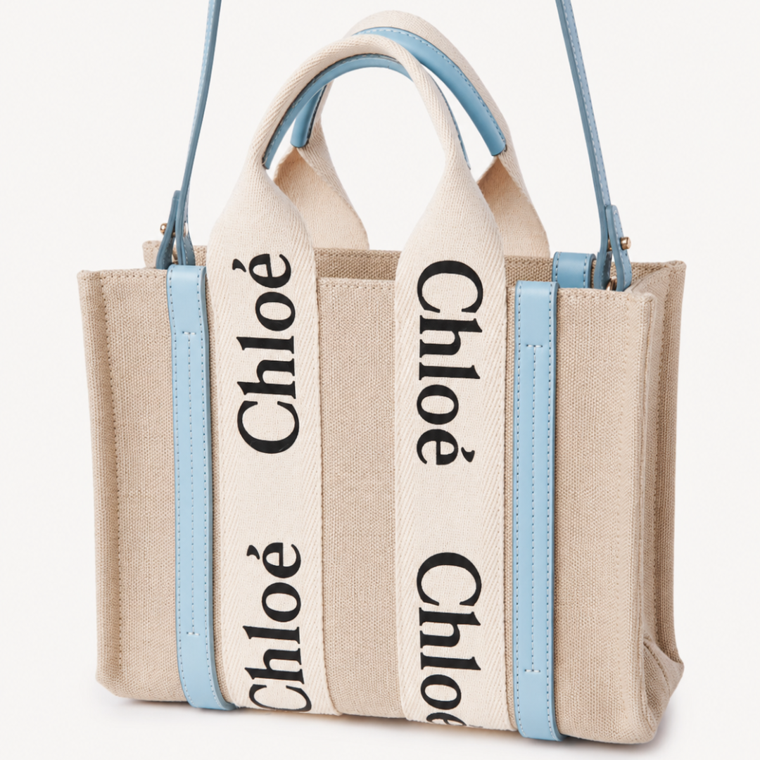 Chloe Woody Small Tote Bag - Beige&BabyBlue