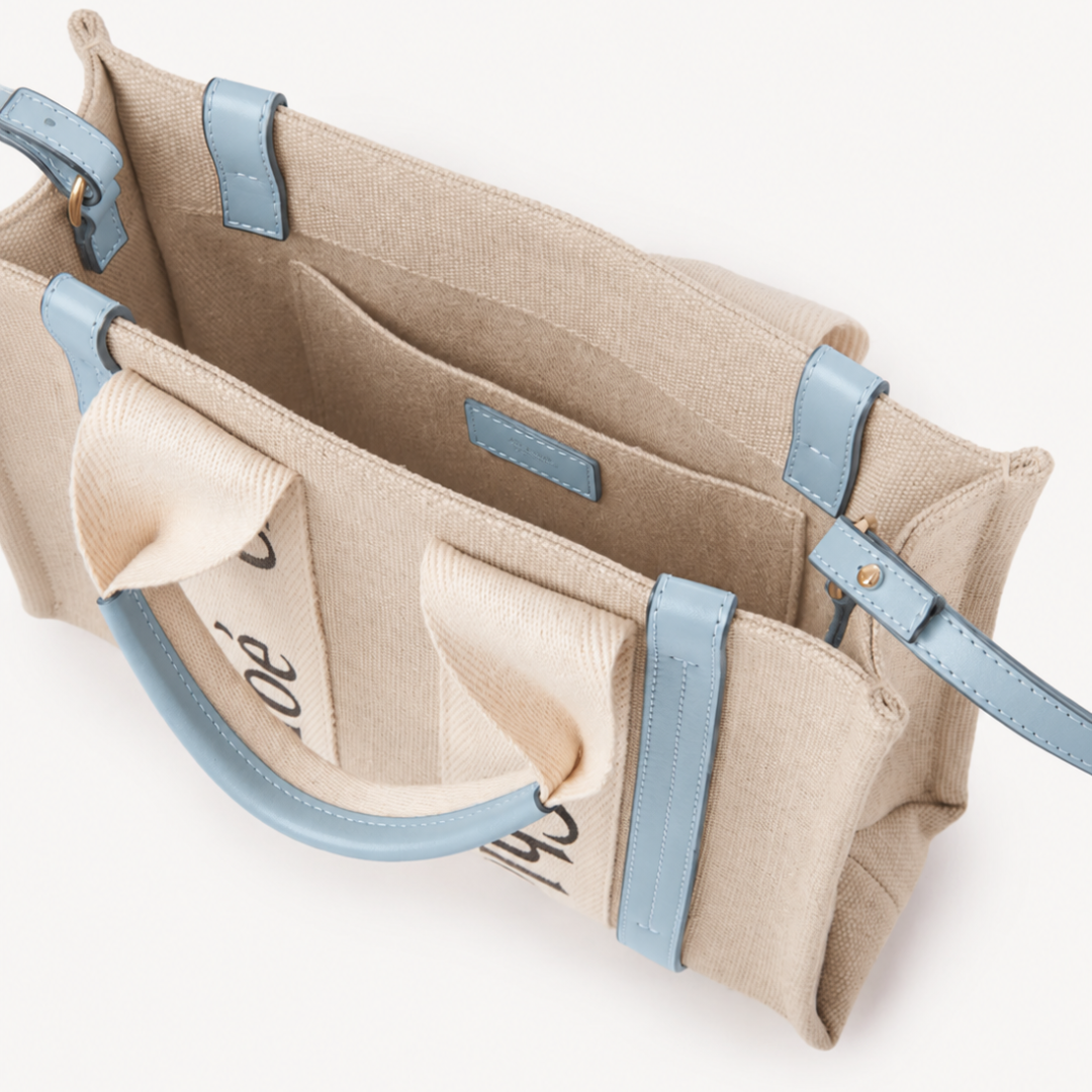 Chloe Woody Small Tote Bag - Beige&BabyBlue