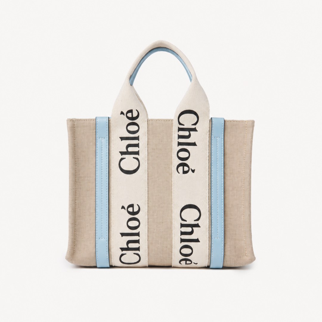 Chloe Woody Small Tote Bag - Beige&BabyBlue
