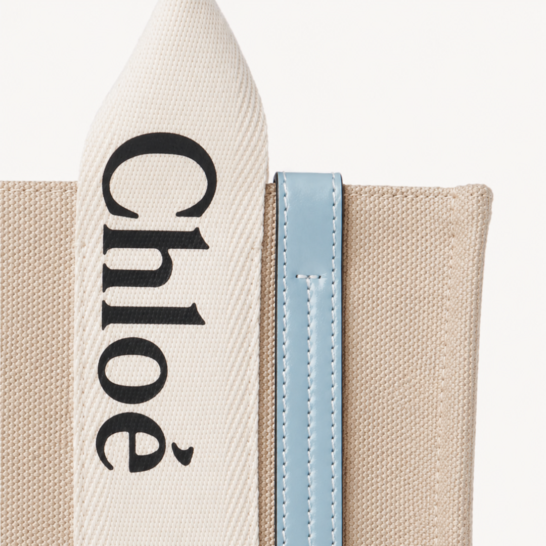 Chloe Woody Small Tote Bag - Beige&BabyBlue